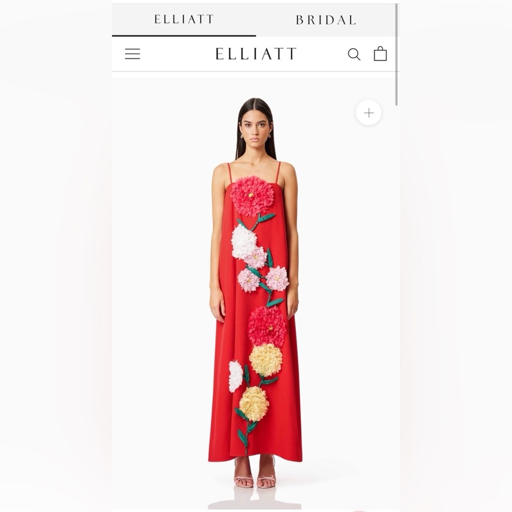Elliatt Red Maxi Dress with 3D Floral Appliquรฉs